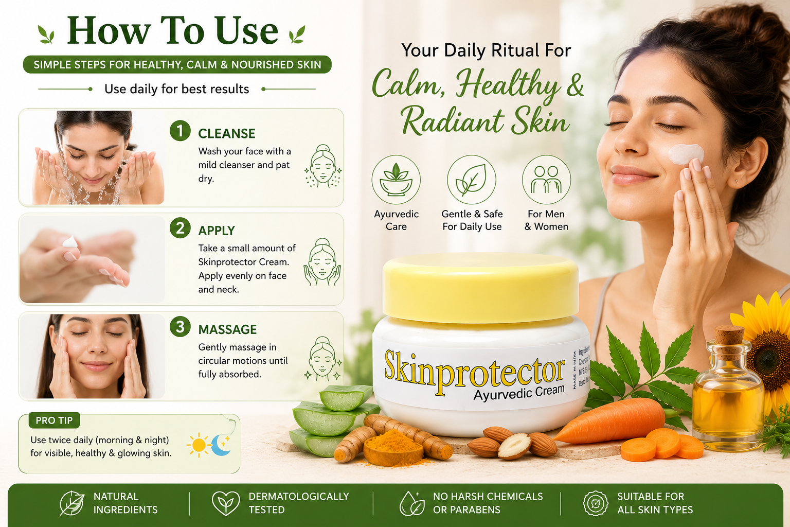 skinprotector ayurvedic fairness cream, skin whitening for women & men, face cream, 60g, natural, set of 3 skinprotector ayurvedic fairness cream, skin whitening for women & men, face cream, 60g, natural, set of 3