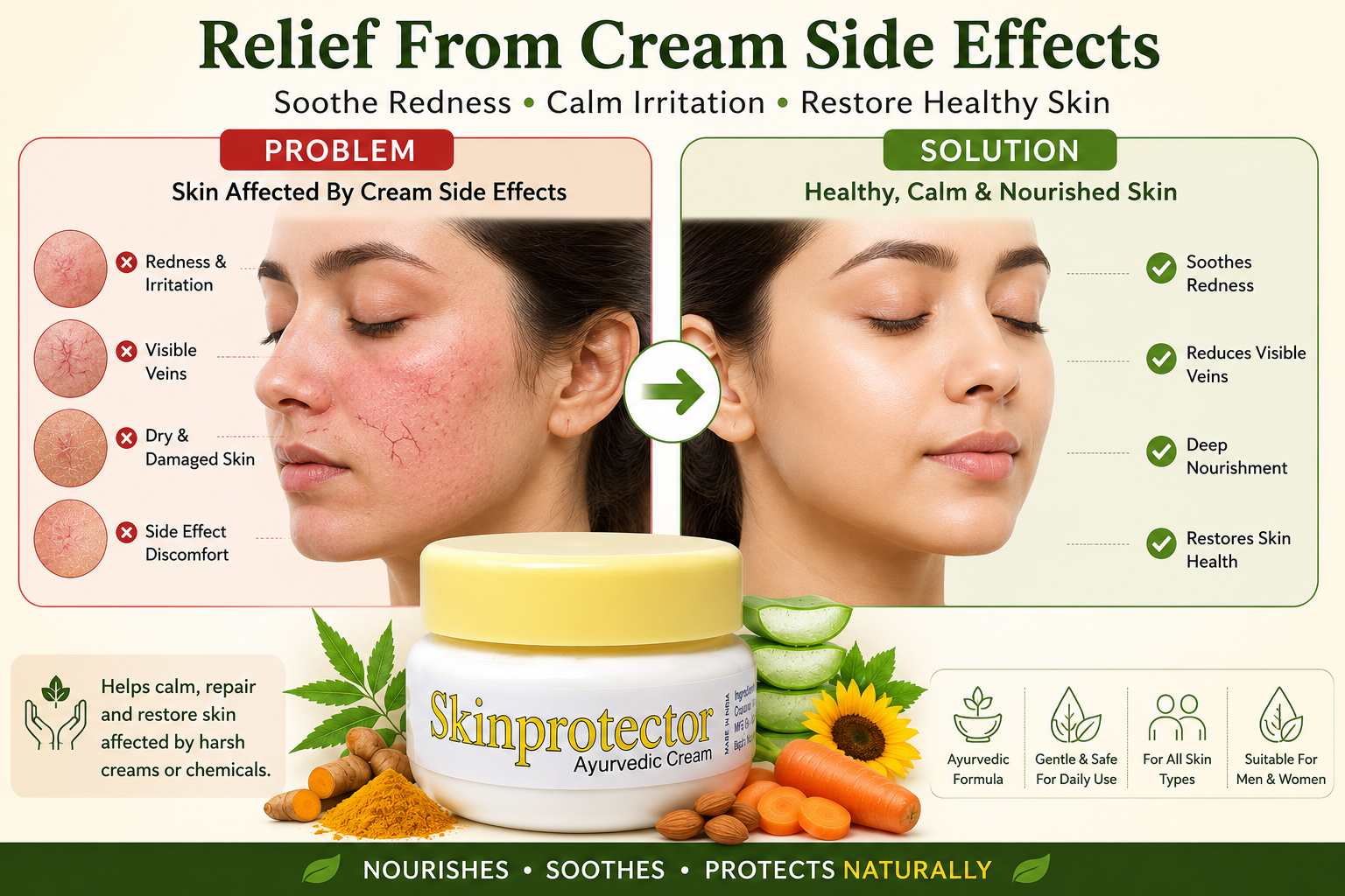 skinprotector ayurvedic fairness cream, skin whitening for women & men, face cream, 60g, natural, set of 3 skinprotector ayurvedic fairness cream, skin whitening for women & men, face cream, 60g, natural, set of 3
